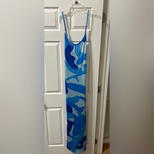 Blue Camo Spaghetti Strap Maxi Dress